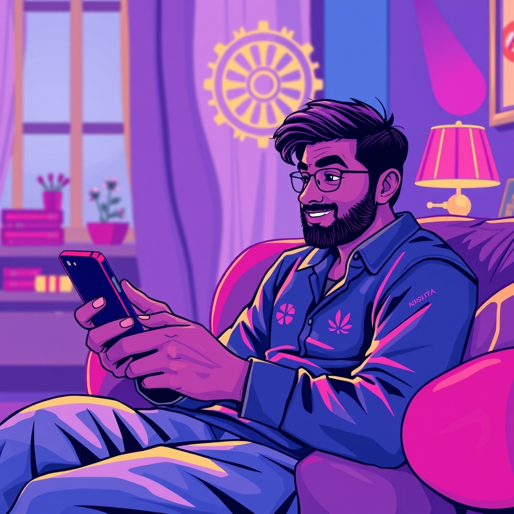 Indian player enjoying IPL Live casino games on a smartphone at home